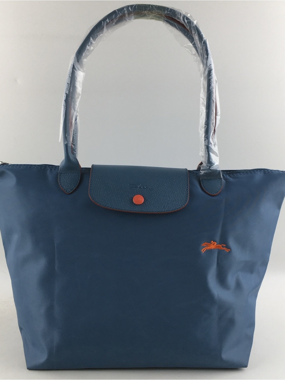 Blue Women's Tote Bag with Orange Accent